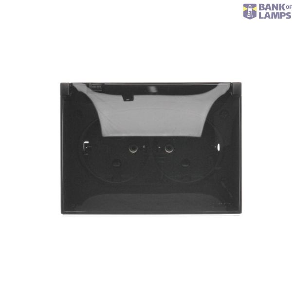 Double compact socket outlet with SCHUKO earthing and shutters - IP44 version - transparent flap, 16A, Screw, black matt image 1