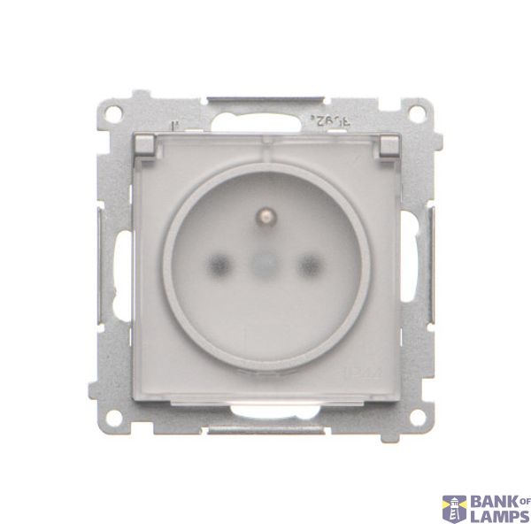 IP44 single socket outlet without frame seal - transparent flap, module, 16A, quick connection, matt aluminum image 1