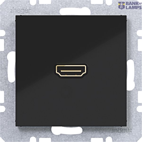 HDMI socket with 90° plug connection, A.x/C.x, night black glass. image 1