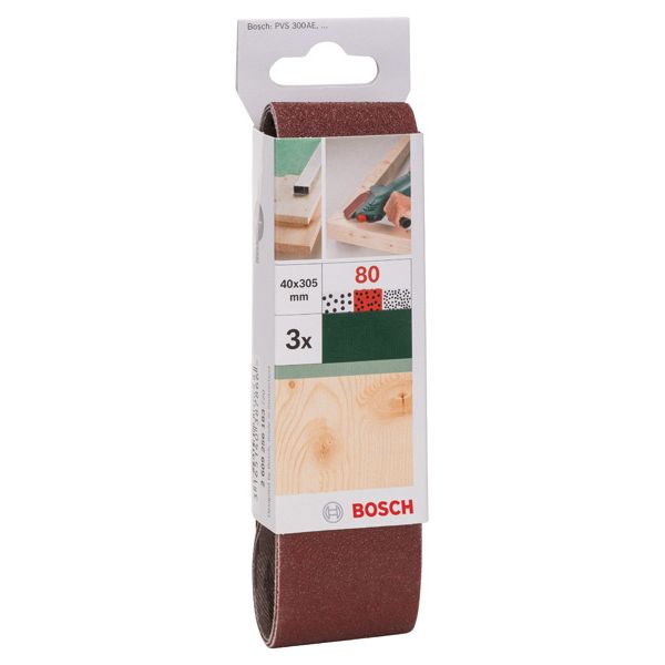 3-piece sanding belt set for Bosch Compact belt sanders, red quality G= 80 image 2