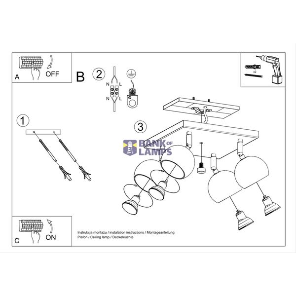 CEILING LAMP OCULARE 4 BLACK GU10 4X40W IP20 image 8
