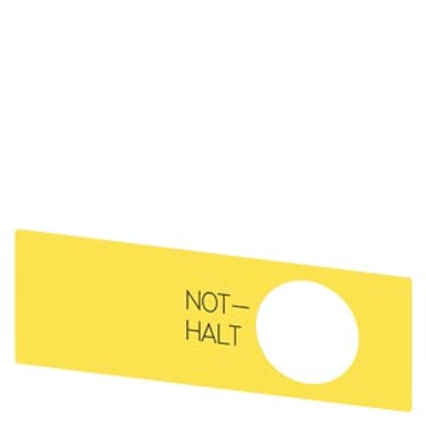 Labeling plate for EMERGENCY STOP mushroom-type actuator, in the enclosure, yellow, with inscription: NOT-HALT, self-adhesive image 1