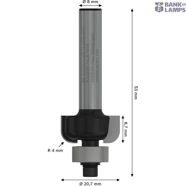 Cove bit, 8 mm, R1 4 mm, D 20.7 mm, L 9 mm, G 53 mm image 2