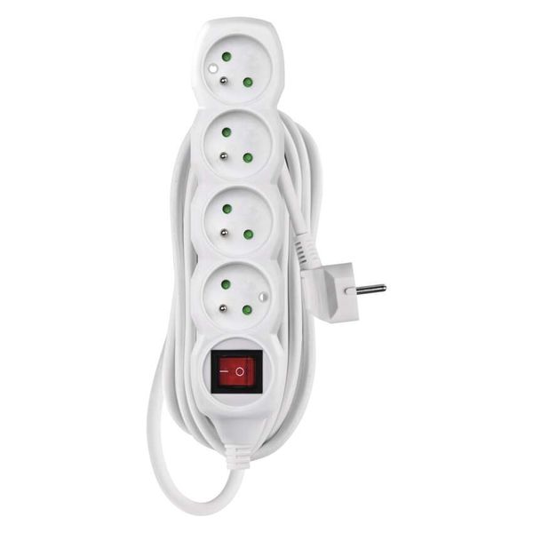 Extension Cord 5 m / 4 sockets / switch / white / PVC / 1 mm2 image 1