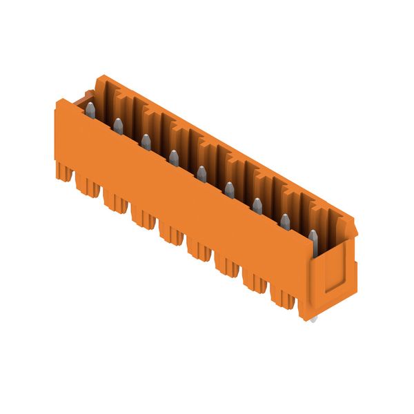 PCB plug-in connector, male header, Dovetails for fixing blocks, THT solder connection, 5.08 mm, Number of poles: 9, 180°, Solder pin length (l): 3.2 mm, tinned, orange, Box image 4
