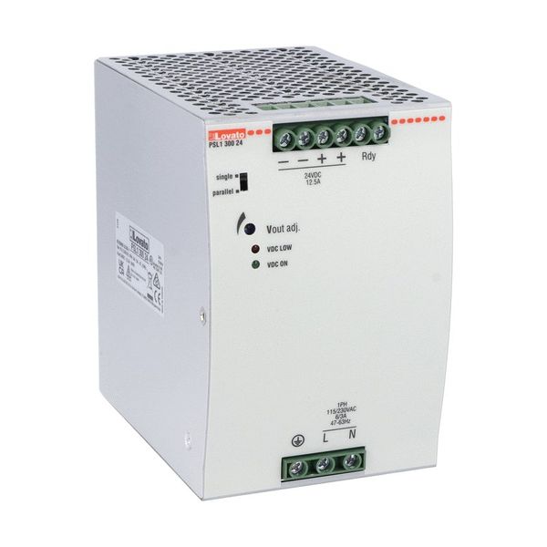 DIN rail switching power supply, single-phase. 24VDC, 12.5A/300W image 1