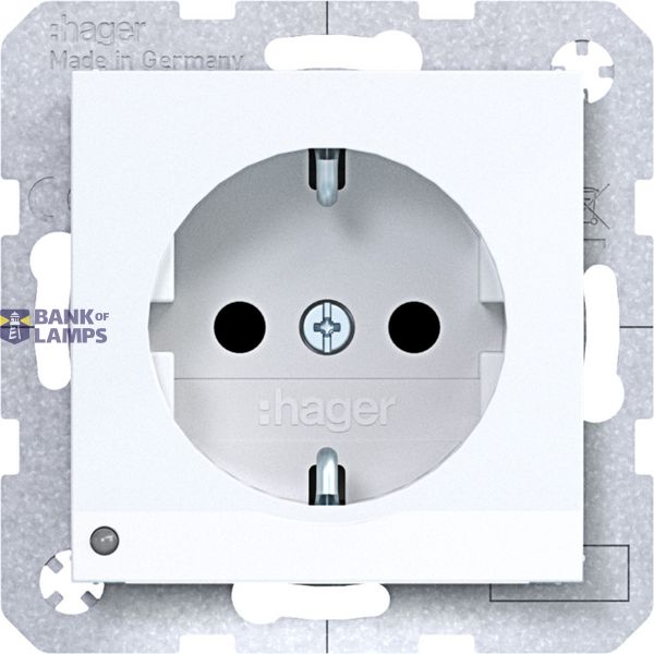 SCHUKO wall socket, orient. LED, screw terminals, A.x/C.x, white glass. image 1