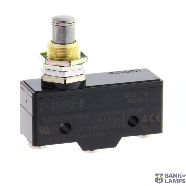 Z15E4000G Basic switch, general purpose, Panel mount plunger (8.35 dia., Stainless steel plunger, medium OP), Snap action, Self-reset type, Single-Pole, Double-Throw type, SPDT, Screw terminal (M4) Z15E4000G image 1