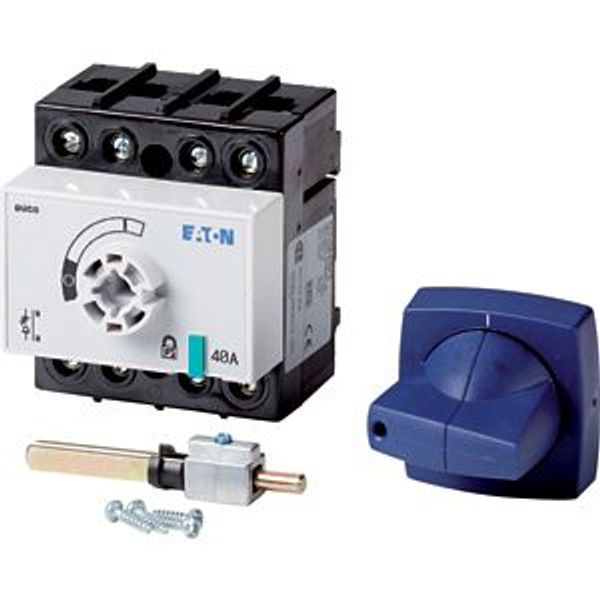Switch-disconnector, DCM, 40 A, 3P + N (solid), With blue rotary handle and drive shaft, Vertical connection image 2