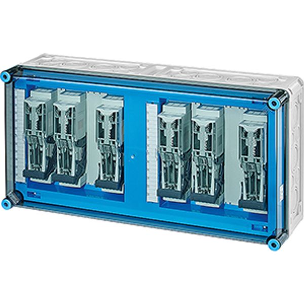 Mi load separator box IP65, 6x125A NH000 3p op Rail 630A 5 pin, 600x300 (MI 6496) image 1