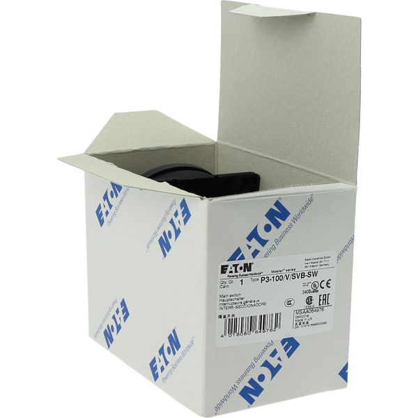 P3-100/V/SVB-SW Main switch, P3, 100 A, rear mounting, 3 pole, STOP function, With black rotary handle and locking ring, Lockable in the 0 (Off) position image 26