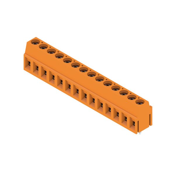 Printed circuit board terminals, 5.00 mm, Number of poles: 14, 90°, Solder pin length (l): 3.5 mm, tinned, orange, Clamping yoke connection, Clamping range, max. : 2.5 mm², Box image 4