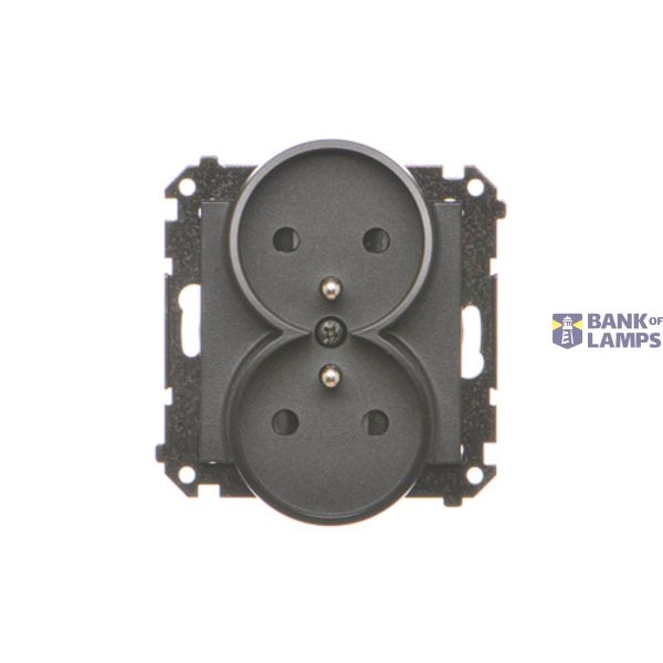 Double socket with earthing and shutters, module, 16A, quick connection, black matt image 1