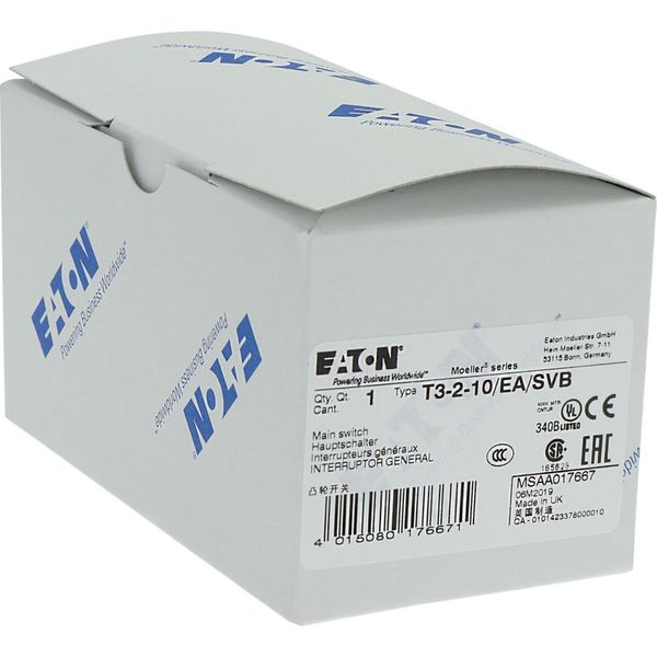 T3-2-10/EA/SVB Main switch, T3, 32 A, flush mounting, 2 contact unit(s), 3 pole + N, Emergency switching off function, With red rotary handle and yellow locking ring image 25