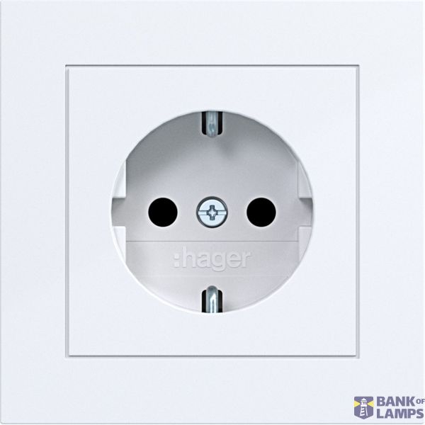 SCHUKO wall socket with cover, Safety Plus, plug-in class A.1 white gloss. image 1