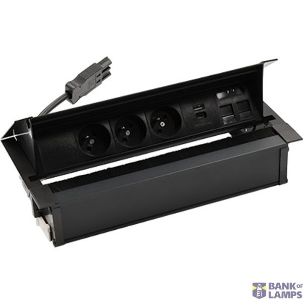 Mediaport Cover: 3x250V E type + USB A+C charger + 2xRJ45 plate, Wieland quick connector; black image 1