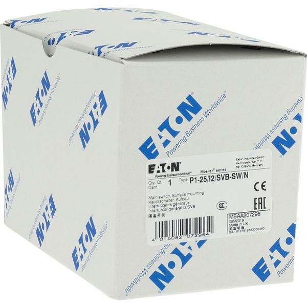 P1-25/I2/SVB-SW/N Main switch, P1, 25 A, surface mounting, 3 pole + N, STOP function, With black rotary handle and locking ring, Lockable in the 0 (Off) position image 9