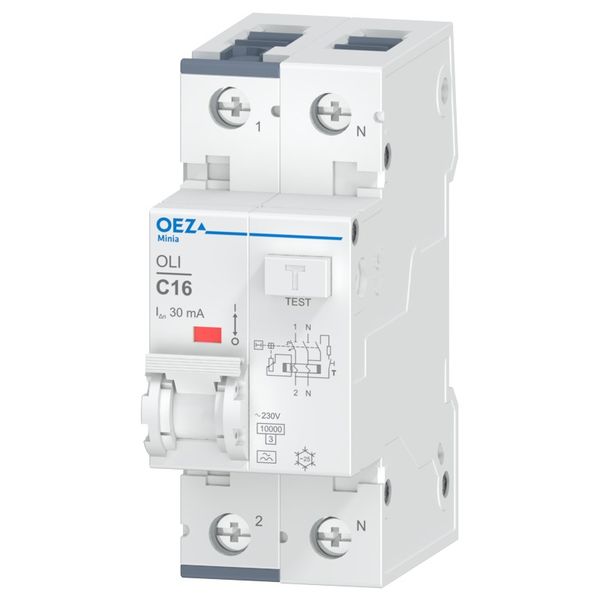 Residual current circuit breaker with overcurrent protection / RCBO OLI-16C-1N-030A image 1