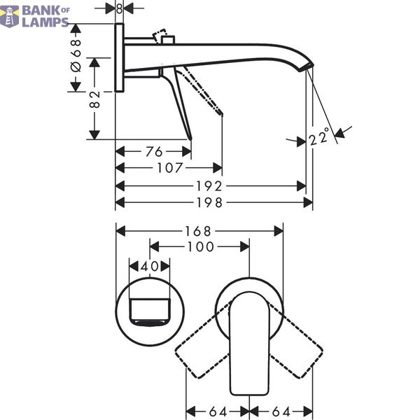 Vivenis built-in sink mixer, surface-mounted part, 2 holes, spout 195 mm, from the wall, chrome image 1
