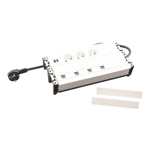 Multilink wall 2X8 modules white equipped with 3 SKTS 3P+E SCH + 1 USB TYPE A+C + 4XRJ45 CAT6 UTP 2MOD + 2M cord image 1