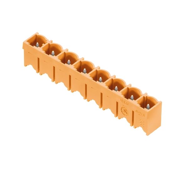 PCB plug-in connector, male header, closed side, THT solder connection, 7.62 mm, Number of poles: 9, 180°, Solder pin length (l): 3.2 mm, tinned, orange, Box image 2