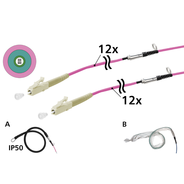 OpDAT VIK Universal cable 12xOM4, LC-LC, 20 m, one-sided pulling aid I image 3