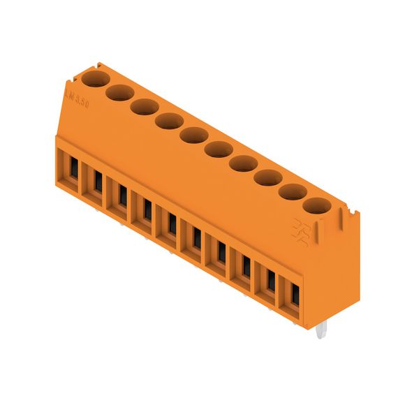 Printed circuit board terminals, 3.50 mm, Number of poles: 10, 90°, Solder pin length (l): 3.2 mm, tinned, orange, Clamping yoke connection, Clamping range, max. : 2.08 mm², Box image 4