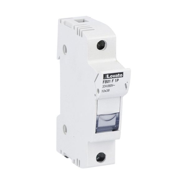 Fuse holder UL recognized and CSA certified, for 10X38mm fuses. 32A rated current at 690VAC, 1P. Without status indicator. 1 module image 1