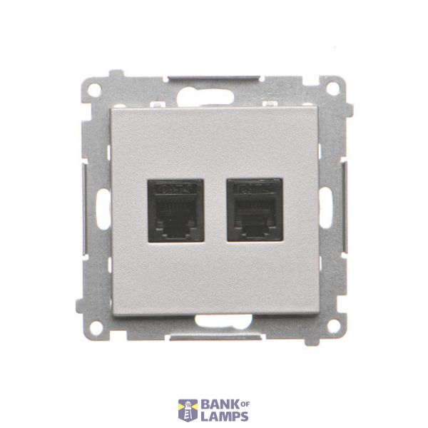 RJ12 double telephone socket, matt aluminum image 1