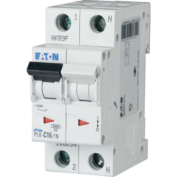 PL6-C16/1N Miniature circuit breaker (MCB), 16 A, 1p+N, characteristic: C image 1