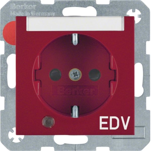 Schuko socket with LED and label holder S.1/B.3/B.7 red, glossy image 1
