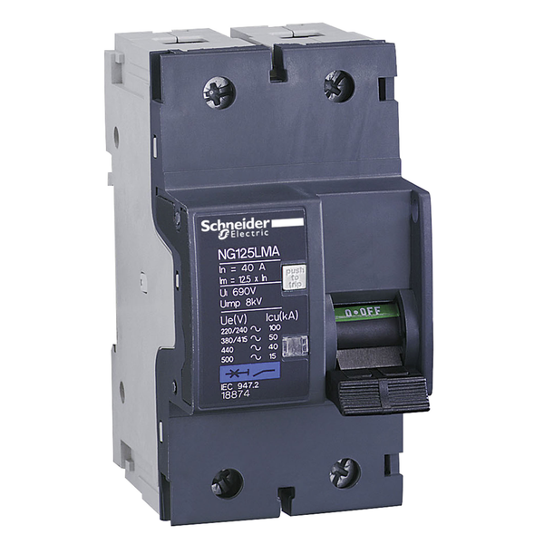 Miniature circuit-breaker, Acti9 NG125LMA, 2P, 6.3 A, MA curve, 50 kA (IEC 60947-2) image 4