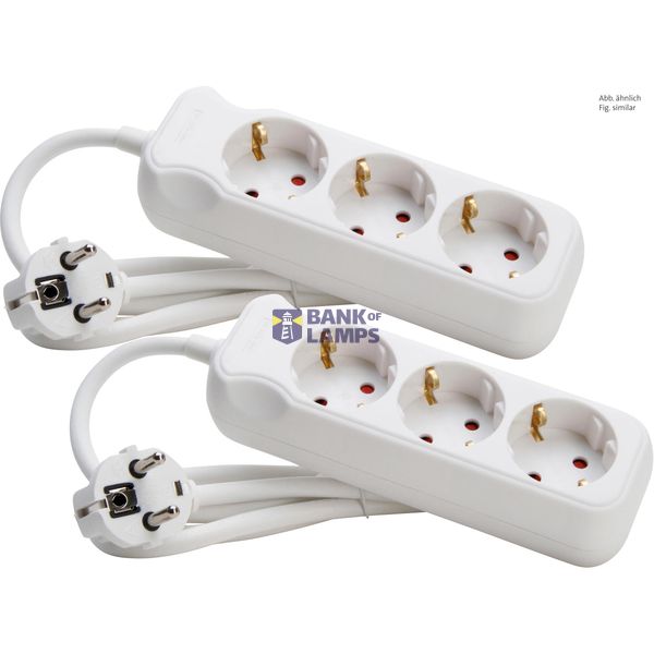 3-way protective contact power strip, color: white image 1