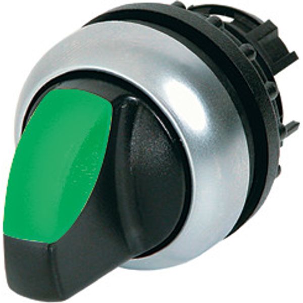M22-WLK-G Illuminated selector switch actuator, RMQ-Titan, With thumb-grip, momentary, 2 positions, green, Bezel: titanium image 1