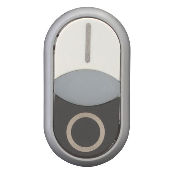 M22-DDLF-WS-X1/X0 Double actuator pushbutton, RMQ-Titan, Actuators and indicator lights flush, momentary, White lens, white, black, inscribed, Bezel: titanium image 3