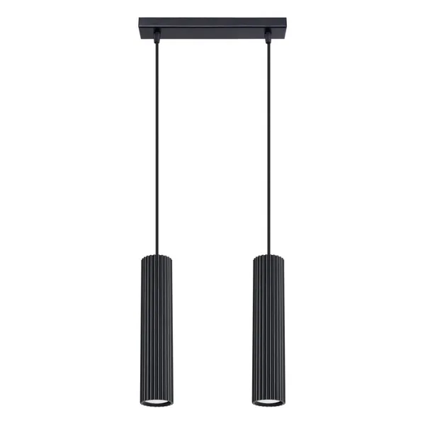 HANGING LAMP WITH TWO HANGERS AND BLACK GROOVED LAMPSHADES, CARBON SERIES image 1