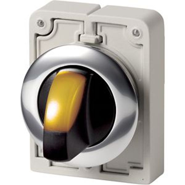M30C-FWLK3-Y Illuminated selector switch actuator, RMQ-Titan, With thumb-grip, momentary, 3 positions, yellow, Metal bezel image 2