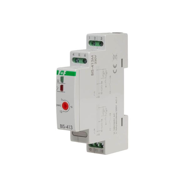Bistable relay with timer and contact position memory, for DIN rail. BIS-413M image 1