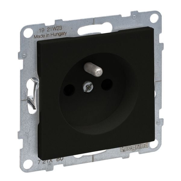 2P+E SOCKET FRENCH STANDARD AUTO TERMINALS SHUTTERED BLACK image 1