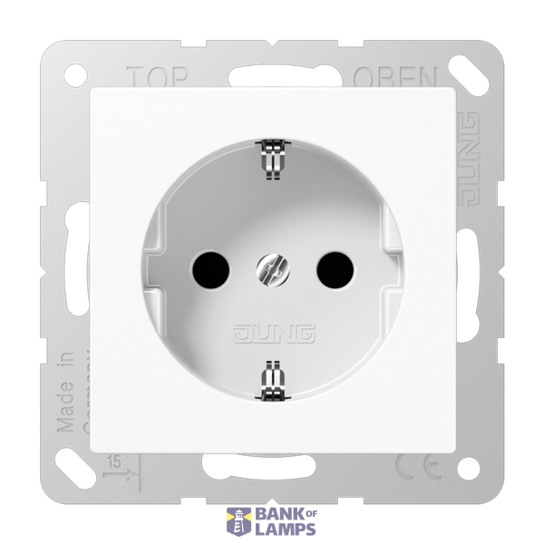 SCHUKO socket, 16 A 250 V ~, without claws, integrated increased contact protection, SAFETY+, antibacterial duroplast, AS series, alpine white image 1