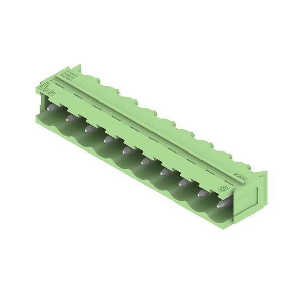 PCB plug-in connector, male header, Dovetails for fixing blocks, THT solder connection, 5.08 mm, Number of poles: 10, 90°, Solder pin length (l): 3.2 mm, tinned, Pale green, Box image 2