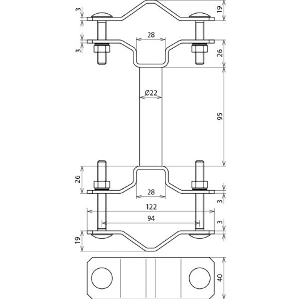 Fixing clamp for tubes D 40mm / D 45-65mm w. spacer L 95mm StSt image 2