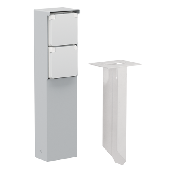 Splashproof garden post with double socket outlet, pin earthing and spike, grey image 1