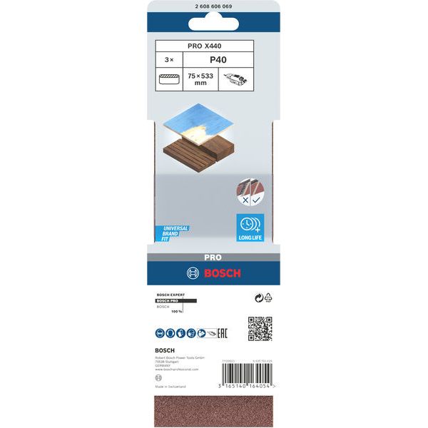 3-piece X440 sanding belt set 75 x 533 mm, 40 image 1