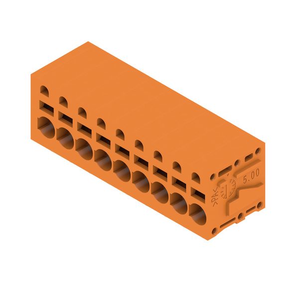 Printed circuit board terminals, 5.00 mm, Number of poles: 9, 90°, Solder pin length (l): 3.5 mm, tinned, orange, PUSH IN without actuator, Clamping range, max. : 2.5 mm², Box image 4