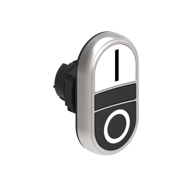 Double-touch actuator, spring return Ø22mm Platinum series chromed plastic, 2 flush pushbuttons. Both spring return, White - Black/I - 0 image 1
