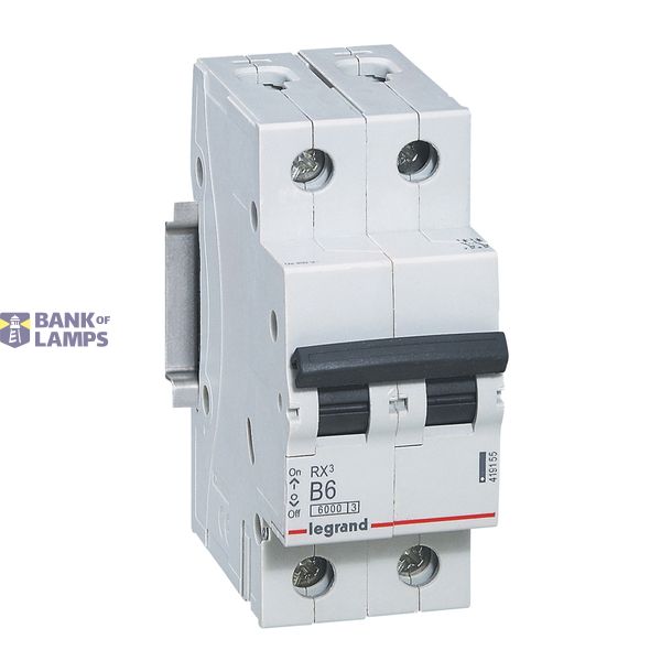 MCB RX³ 6000 - 2P - 230/400V~ - 6 A - B curve - prong/fork type supply busbars image 2
