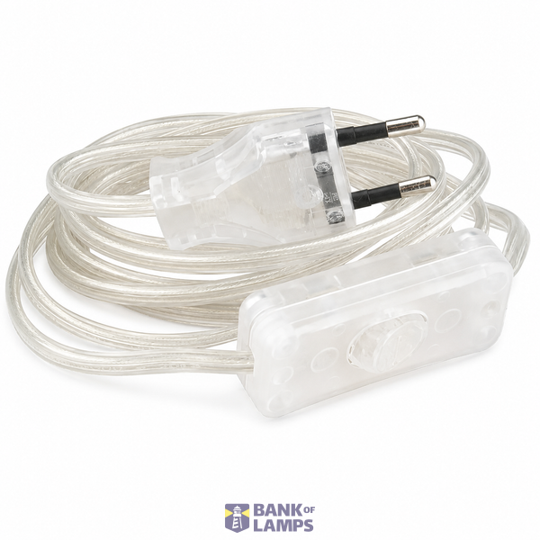 Flat Cord 3m 2×0.75mm² 2.5A 250V~ IP20 Switch EU Plug Transparent image 1