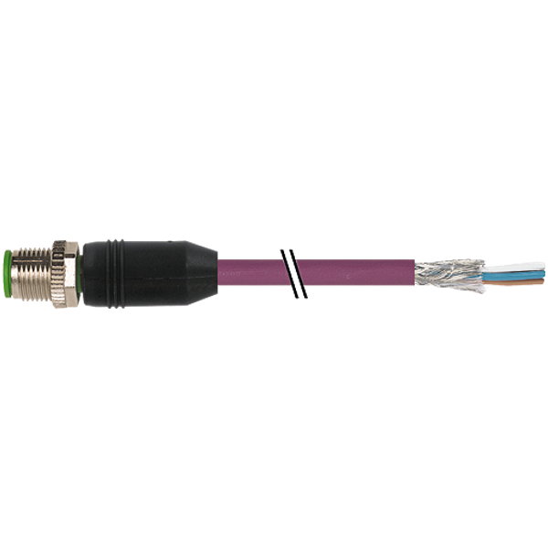 M12 male 0° A-cod. with cable PUR AWG24+22 shielded vt +drag ch. 0,6m image 1
