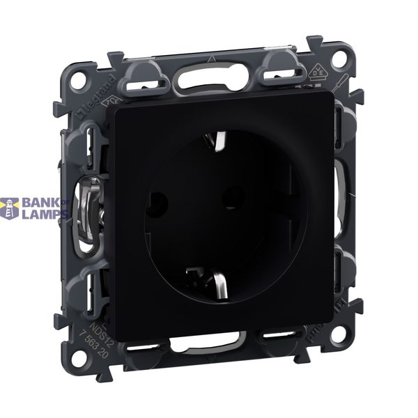 Power socket 2K + Z 16A 250V with protective shutters. Screwless clamps. With front panel. Anthracite image 1